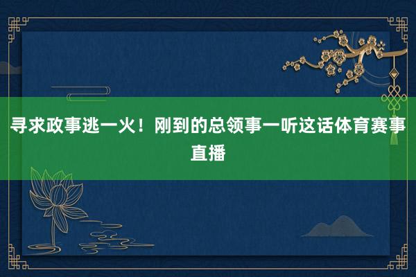 寻求政事逃一火！刚到的总领事一听这话体育赛事直播